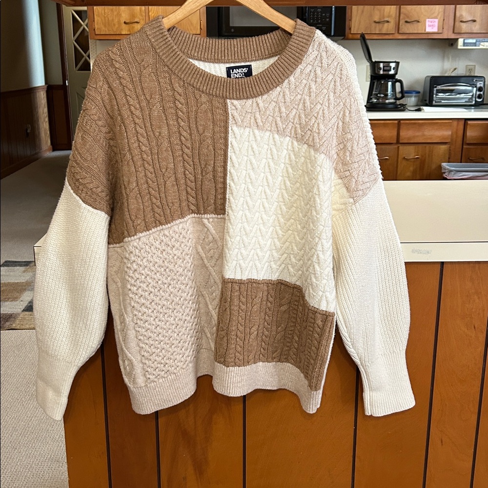 Lands’ End Cable Knit Patchwork Sweater Women Mp … - image 2